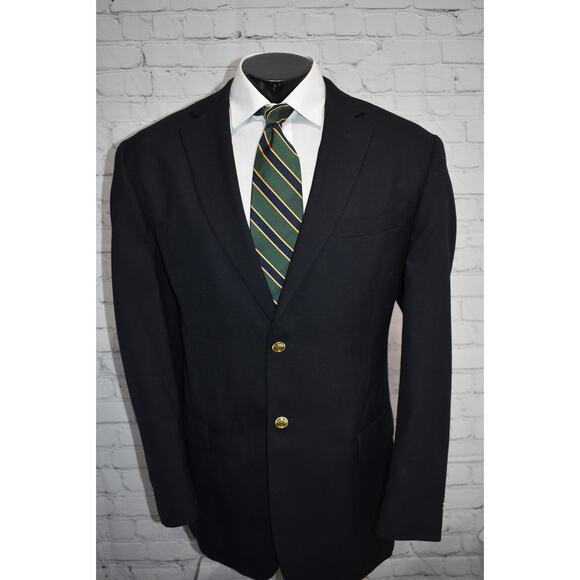Stafford Blazer Sportscoat Jacket Gold Buttons Mens Size 44 Long 2Btns Navy Blue - Picture 1 of 10